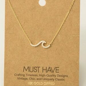 18 k Gold dipped Wave Pendant Necklace with Crystal Accents